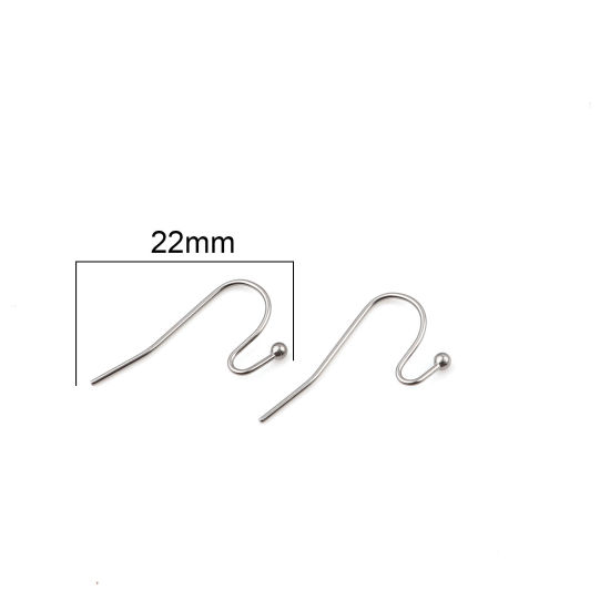 Bild von 304 Edelstahl Ohrhaken-Ohrringe für DIY-Schmuckherstellungszubehör S-Form Silberfarbe 22mm x 12mm, Drahtstärke: (21 gauge), 50 Stück