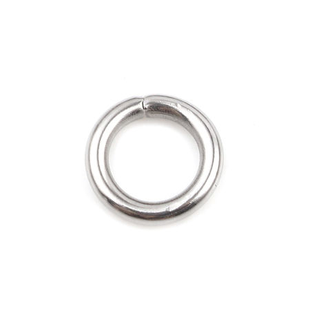 Picture of 100 PCs 8mm Dia., 1.5mm(15 gauge) Stainless Steel Open Jump Rings Findings For Jewelry Making Silver Tone Round