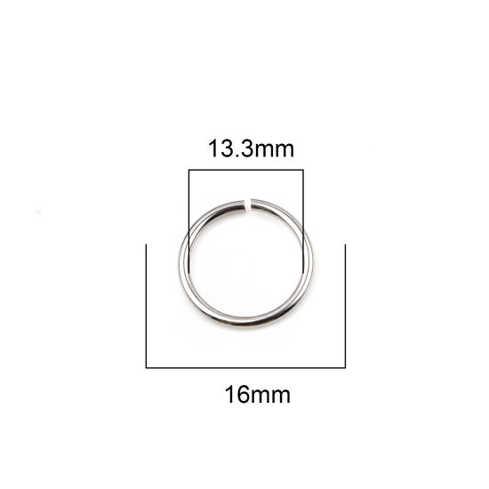 Изображение 1.5мм Нержавеющая Сталь открыто Колечки Круглые Серебряный Тон 16мм Диаметр, 100 ШТ