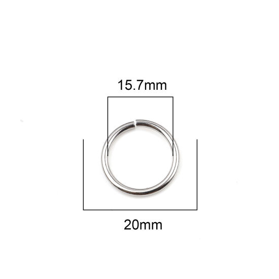 Изображение 2мм Нержавеющая Сталь открыто Колечки Круглые Серебряный Тон 20мм Диаметр, 100 ШТ
