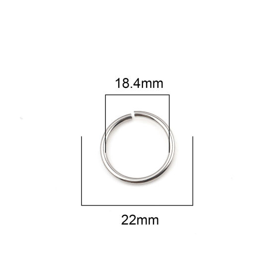 Изображение 2мм Нержавеющая Сталь открыто Колечки Круглые Серебряный Тон 22мм Диаметр, 100 ШТ