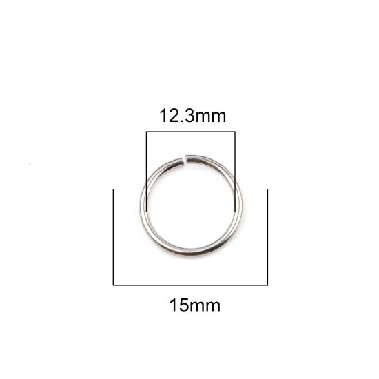 Изображение 1.4мм Нержавеющая Сталь открыто Колечки Круглые Серебряный Тон 15мм Диаметр, 100 ШТ