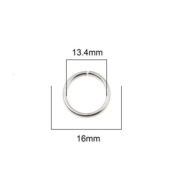 Изображение 1.4мм Нержавеющая Сталь открыто Колечки Круглые Серебряный Тон 16мм Диаметр, 100 ШТ