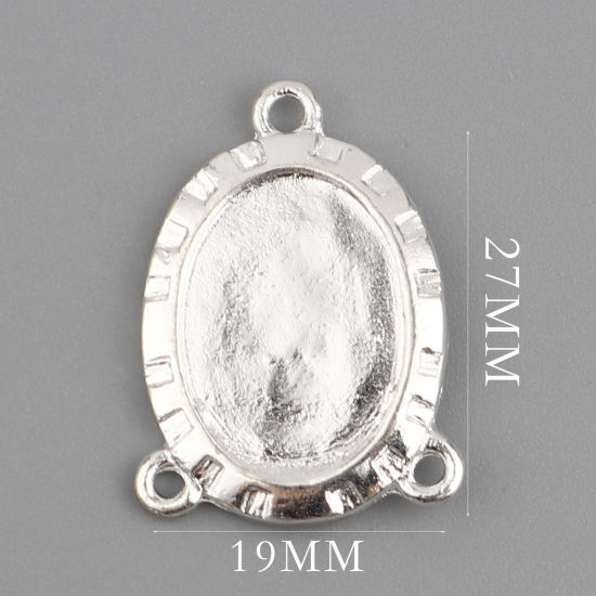 Picture of Zinc Based Alloy Religious Cabochon Settings Connectors Findings Oval Silver Plated Virgin Mary Carved (Fits 18mmx13mm) 27mm x 19mm, 10 PCs