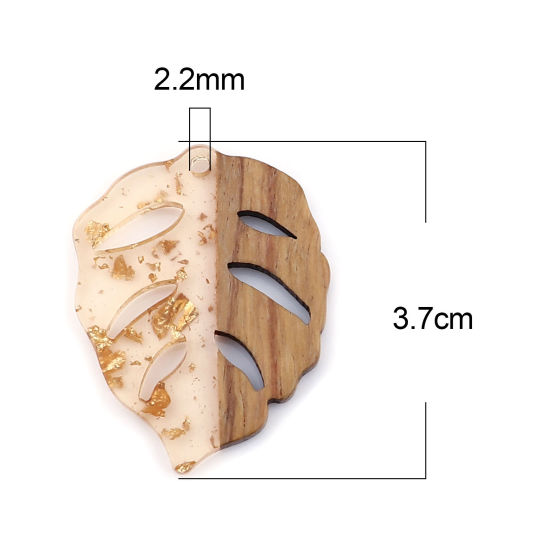 Immagine di Legno & Resina Charm Resina Effetto Legno Ciondoli Foglia Arancione Chiara Stagnola 3.7cm x 2.8cm, 3 Pz