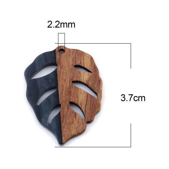 Immagine di Legno & Resina Charm Resina Effetto Legno Ciondoli Foglia Grigio Nero 3.7cm x 2.8cm, 3 Pz