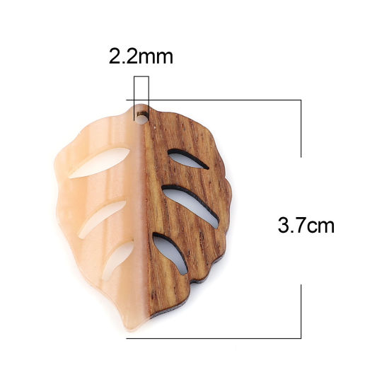 Immagine di Legno & Resina Charm Resina Effetto Legno Ciondoli Foglia Arancione Rosa 3.7cm x 2.8cm, 3 Pz