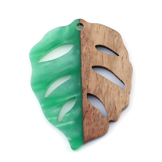Immagine di Legno & Resina Charm Resina Effetto Legno Ciondoli Foglia Verde 3.7cm x 2.8cm, 3 Pz