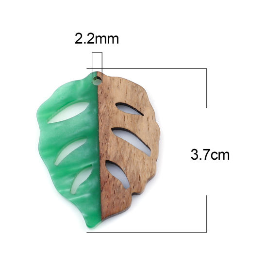 Immagine di Legno & Resina Charm Resina Effetto Legno Ciondoli Foglia Verde 3.7cm x 2.8cm, 3 Pz