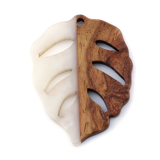 Immagine di Legno & Resina Charm Resina Effetto Legno Ciondoli Foglia Bianco Sporco 3.7cm x 2.8cm, 3 Pz