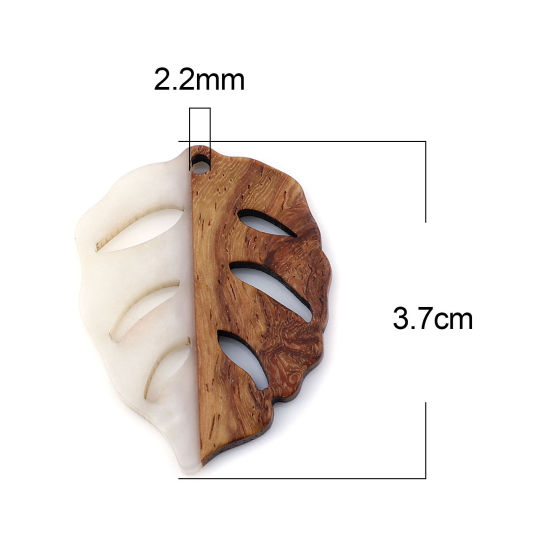 Immagine di Legno & Resina Charm Resina Effetto Legno Ciondoli Foglia Bianco Sporco 3.7cm x 2.8cm, 3 Pz