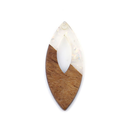 Image de Pendentifs en Résine & Bois Résine à Effet de Bois Marquise Couleur Naturelle à Strass Feuille d'etain 3.8cm x 1.6cm, 3 Pcs