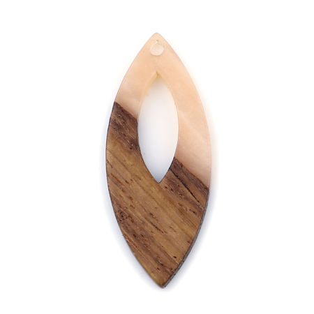 Picture of Resin & Natural Wood Effect Resin Pendants Marquise Orange Pink 3.8cm x 1.6cm, 3 PCs