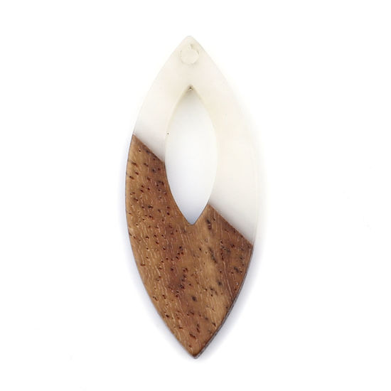 Immagine di Legno & Resina Charm Resina Effetto Legno Ciondoli Olive Bianco Sporco 3.8cm x 1.6cm, 3 Pz