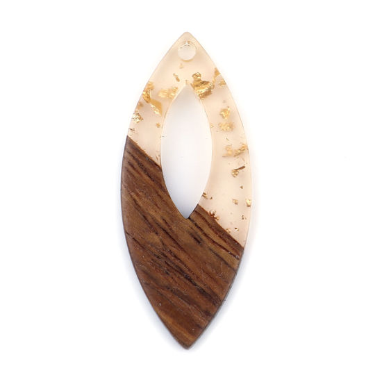 Immagine di Legno & Resina Charm Resina Effetto Legno Ciondoli Olive Arancione Chiara Stagnola 3.8cm x 1.6cm, 3 Pz