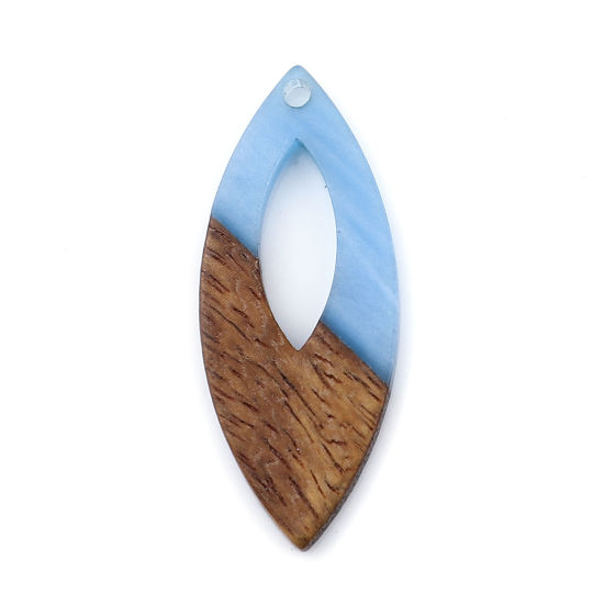 Immagine di Legno & Resina Charm Resina Effetto Legno Ciondoli Olive Blu 3.8cm x 1.6cm, 3 Pz