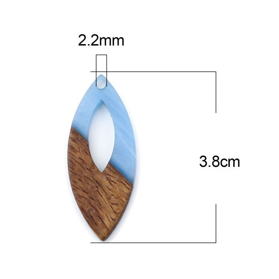 Immagine di Legno & Resina Charm Resina Effetto Legno Ciondoli Olive Blu 3.8cm x 1.6cm, 3 Pz