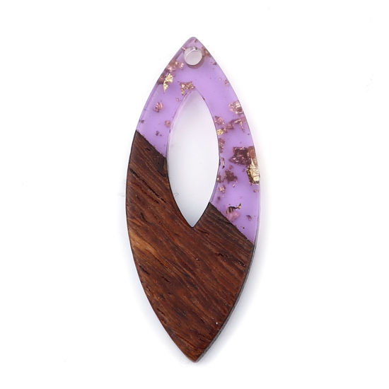 Immagine di Legno & Resina Charm Resina Effetto Legno Ciondoli Olive Colore Viola Stagnola 3.8cm x 1.6cm, 3 Pz