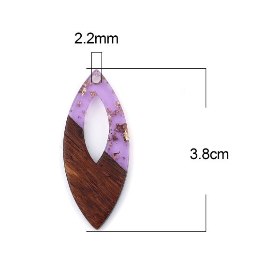 Immagine di Legno & Resina Charm Resina Effetto Legno Ciondoli Olive Colore Viola Stagnola 3.8cm x 1.6cm, 3 Pz