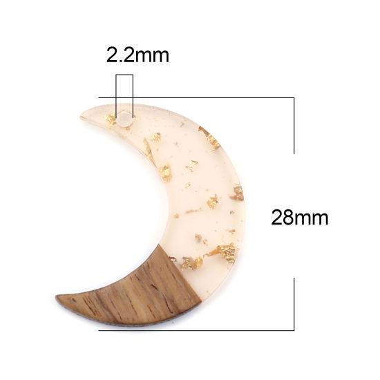 Immagine di Legno & Resina Charm Resina Effetto Legno Charms Luna Arancione Chiara Stagnola 28mm x 22mm, 3 Pz