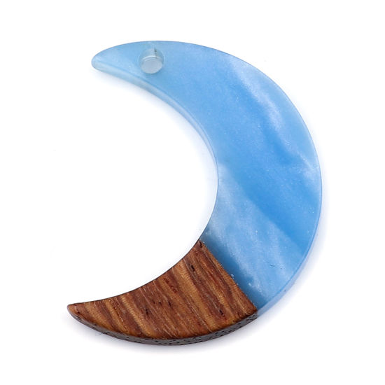 Immagine di Legno & Resina Charm Resina Effetto Legno Charms Luna Blu 28mm x 22mm, 3 Pz