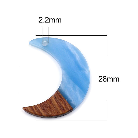 Immagine di Legno & Resina Charm Resina Effetto Legno Charms Luna Blu 28mm x 22mm, 3 Pz