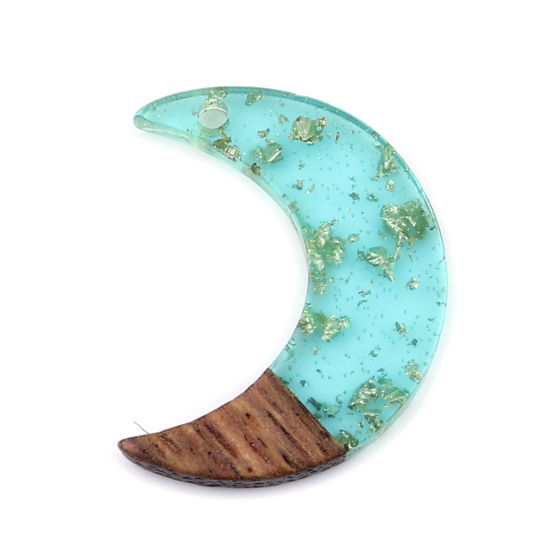 Immagine di Legno & Resina Charm Resina Effetto Legno Charms Luna Verde Stagnola 28mm x 22mm, 3 Pz