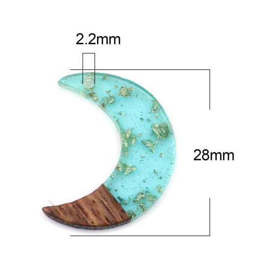 Immagine di Legno & Resina Charm Resina Effetto Legno Charms Luna Verde Stagnola 28mm x 22mm, 3 Pz