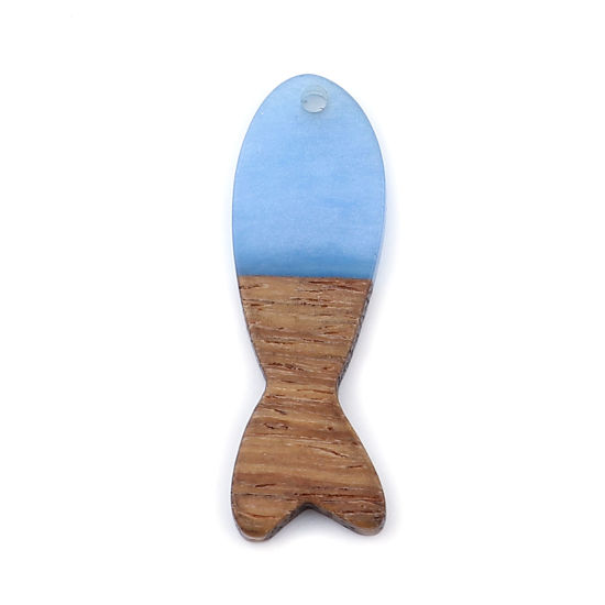Immagine di Legno & Resina Charm Resina Effetto Legno Ciondoli Pesce Blu 3.7cm x 1.2cm, 3 Pz