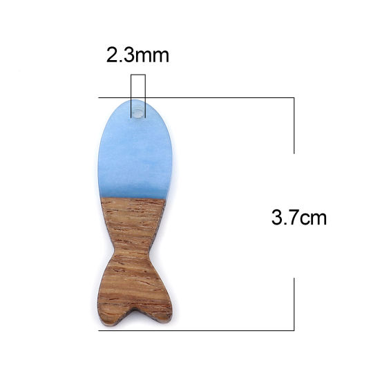 Immagine di Legno & Resina Charm Resina Effetto Legno Ciondoli Pesce Blu 3.7cm x 1.2cm, 3 Pz