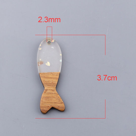 Immagine di Legno & Resina Charm Resina Effetto Legno Ciondoli Pesce Naturale Stagnola 3.7cm x 1.2cm, 3 Pz