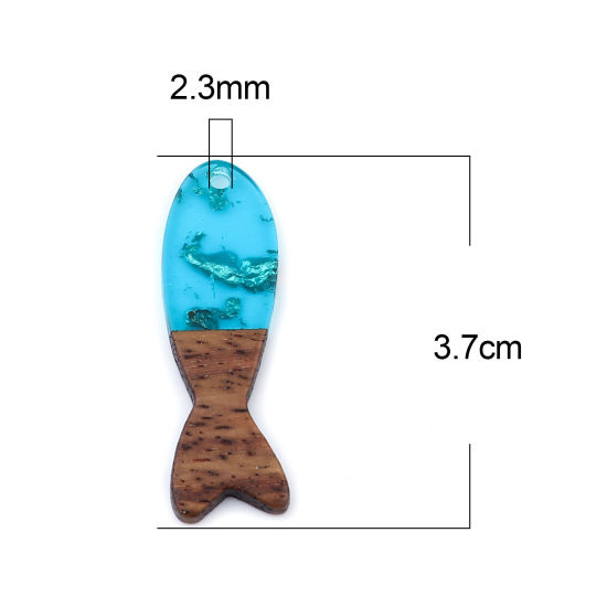 Immagine di Legno & Resina Charm Resina Effetto Legno Ciondoli Pesce Blu Pavone Stagnola 3.7cm x 1.2cm, 3 Pz