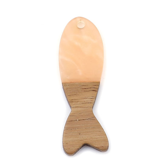 Immagine di Legno & Resina Charm Resina Effetto Legno Ciondoli Pesce Arancione Rosa 3.7cm x 1.2cm, 3 Pz