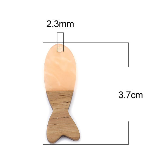 Immagine di Legno & Resina Charm Resina Effetto Legno Ciondoli Pesce Arancione Rosa 3.7cm x 1.2cm, 3 Pz