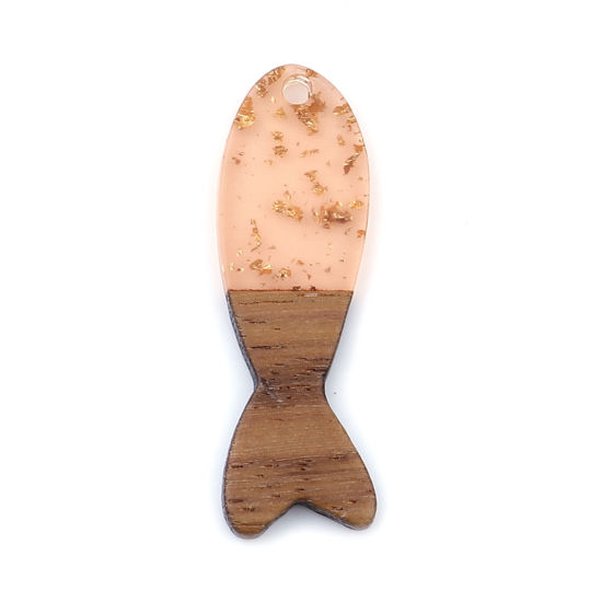 Immagine di Legno & Resina Charm Resina Effetto Legno Ciondoli Pesce Arancione Stagnola 3.7cm x 1.2cm, 3 Pz