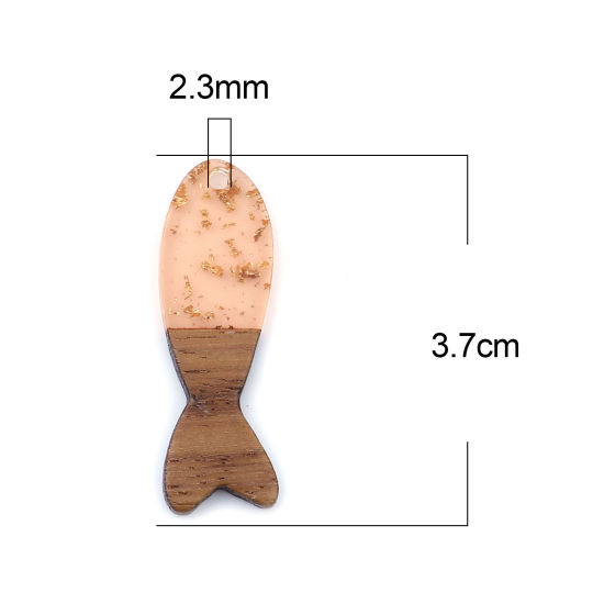 Immagine di Legno & Resina Charm Resina Effetto Legno Ciondoli Pesce Arancione Stagnola 3.7cm x 1.2cm, 3 Pz