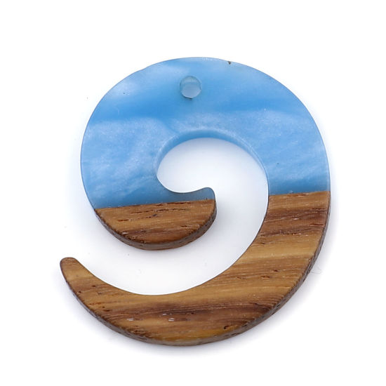 Immagine di Legno & Resina Charm Resina Effetto Legno Charms Turbine Blu 28mm x 24mm, 3 Pz