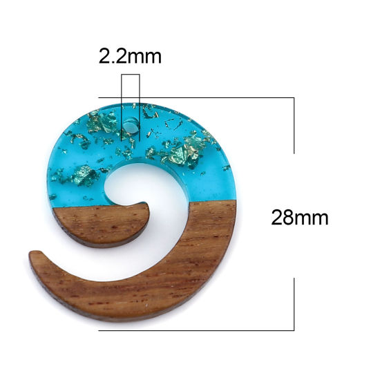 Immagine di Legno & Resina Charm Resina Effetto Legno Charms Turbine Blu Pavone Stagnola 28mm x 24mm, 3 Pz