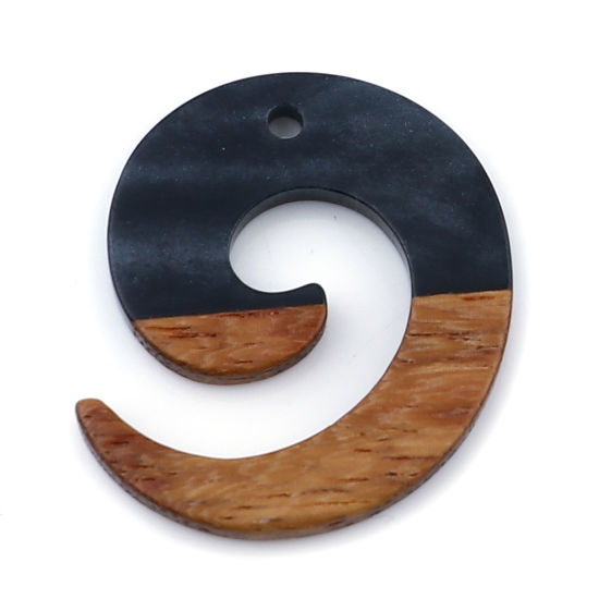 Immagine di Legno & Resina Charm Resina Effetto Legno Charms Turbine Grigio Nero 28mm x 24mm, 3 Pz