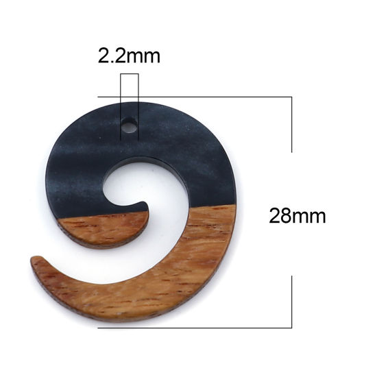 Immagine di Legno & Resina Charm Resina Effetto Legno Charms Turbine Grigio Nero 28mm x 24mm, 3 Pz