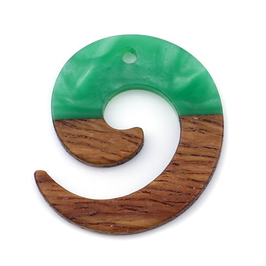 Immagine di Legno & Resina Charm Resina Effetto Legno Charms Turbine Verde 28mm x 24mm, 3 Pz