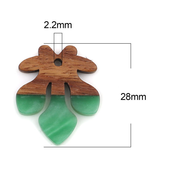 Image de Breloques en Résine & Bois Naturel Résine à Effet de Bois Naturel Feuille Vert 28mm x 23mm, 3 Pcs