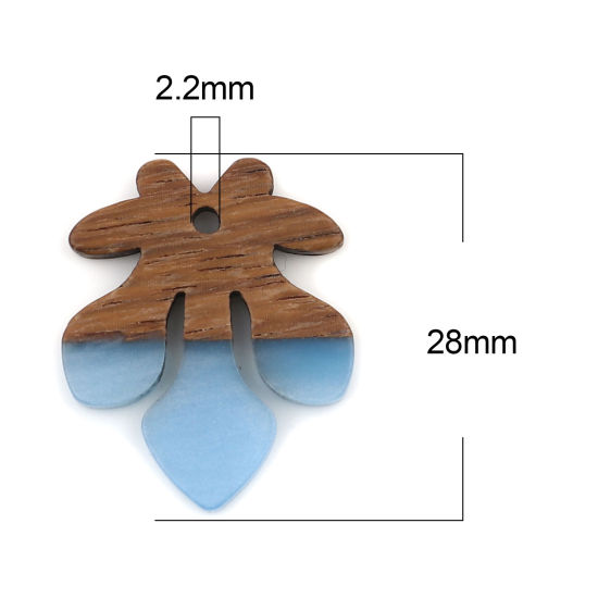 Image de Breloques en Résine & Bois Naturel Résine à Effet de Bois Naturel Feuille Bleu 28mm x 23mm, 3 Pcs