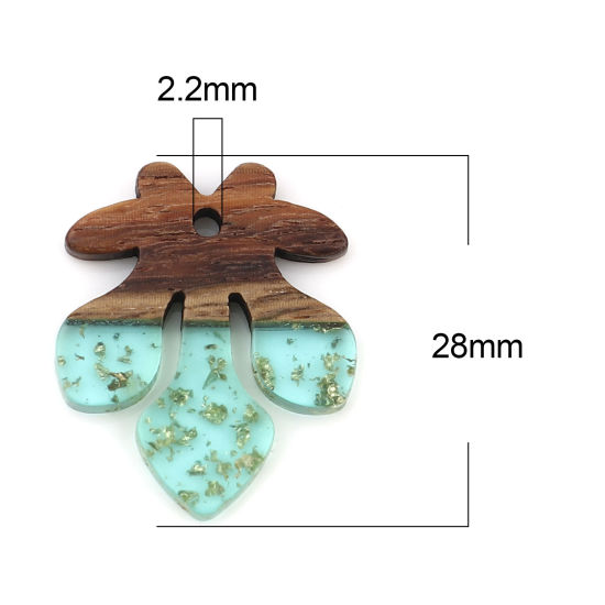 Image de Breloques en Résine & Bois Naturel Résine à Effet de Bois Naturel Feuille à Strass Feuille d'etain 28mm x 23mm, 3 Pcs