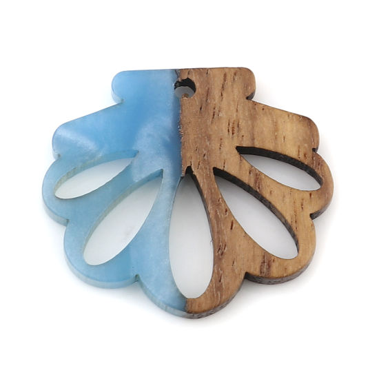 Bild von Harz & Holz Holz-Effekt Harz Charms Muschel Blau 28mm x 25mm, 3 Stück