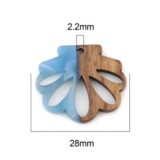 Bild von Harz & Holz Holz-Effekt Harz Charms Muschel Blau 28mm x 25mm, 3 Stück