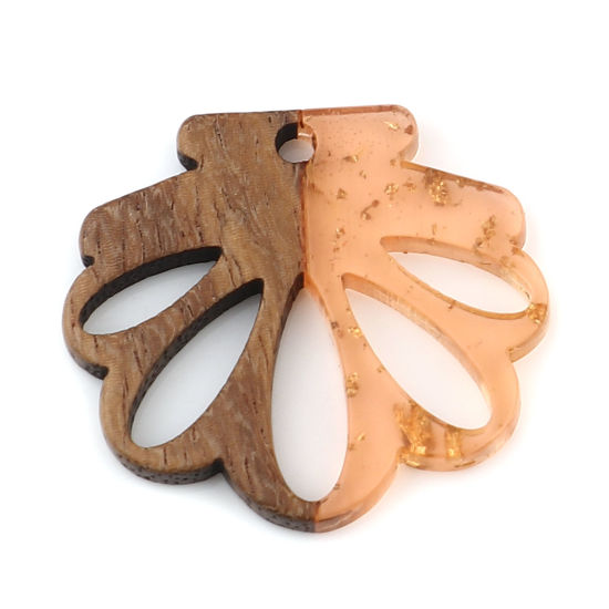 Bild von Harz & Holz Holz-Effekt Harz Charms Muschel Orange Folie 28mm x 25mm, 3 Stück