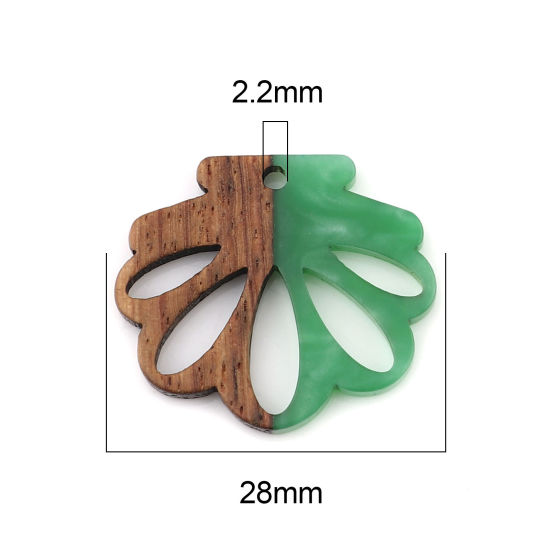 Bild von Harz & Holz Holz-Effekt Harz Charms Muschel Grün 28mm x 25mm, 3 Stück