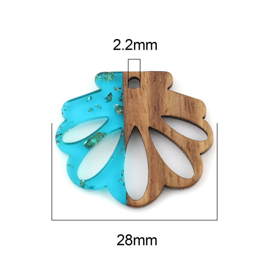 Bild von Harz & Holz Holz-Effekt Harz Charms Muschel Pfauenblau Folie 28mm x 25mm, 3 Stück