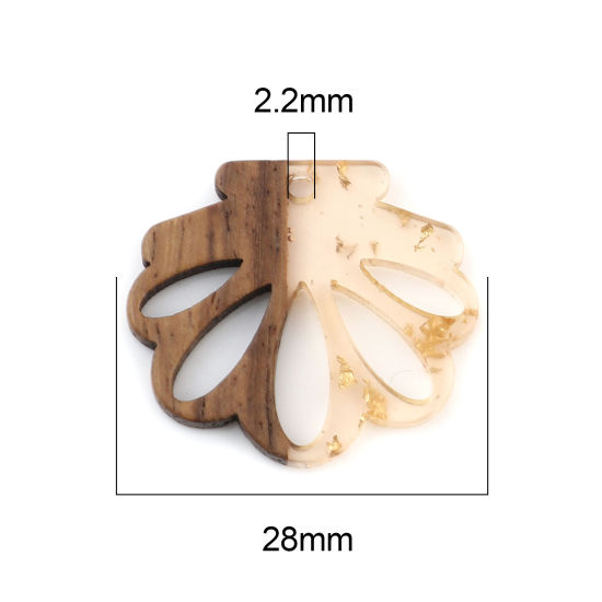 Bild von Harz & Holz Holz-Effekt Harz Charms Muschel Hellorange Folie 28mm x 25mm, 3 Stück